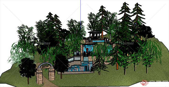 景观水景、景观亭设计方案SU模型