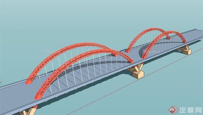 现代跨江大桥设计SU模型[原创]