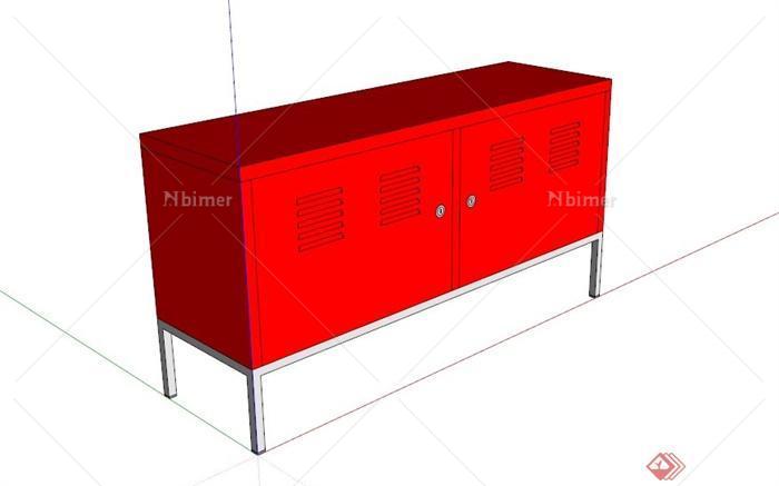 现代红色铁皮储物柜SU模型