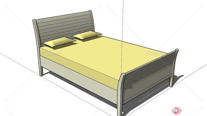 现代木制简约双人床SU模型