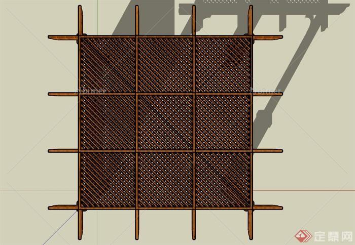 现代中式木隔断廊架设计SU模型