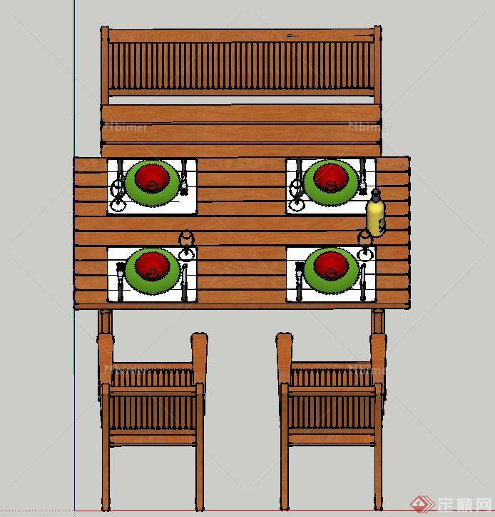 四人木质餐桌椅设计SU模型