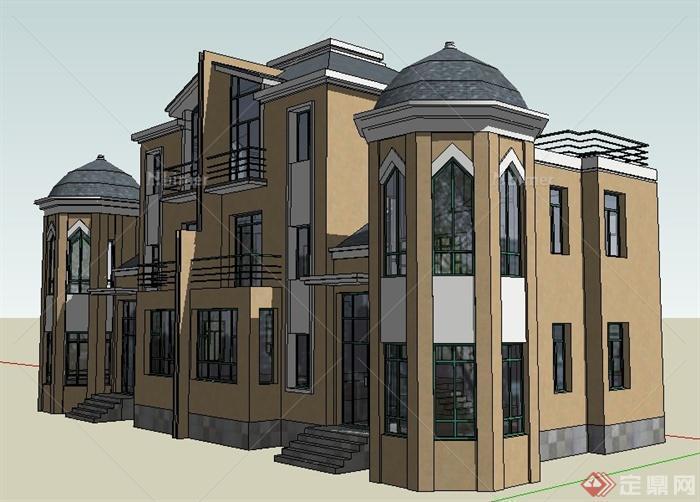 现代风格二层半拼接别墅建筑设计su模型