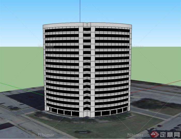 现代某扇形高层办公建筑设计SU模型