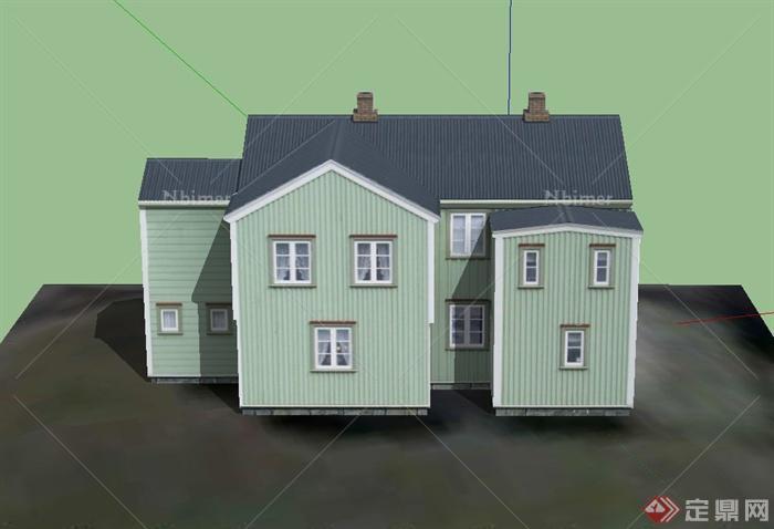 某两层美式风格乡村住宅建筑设计SU模型