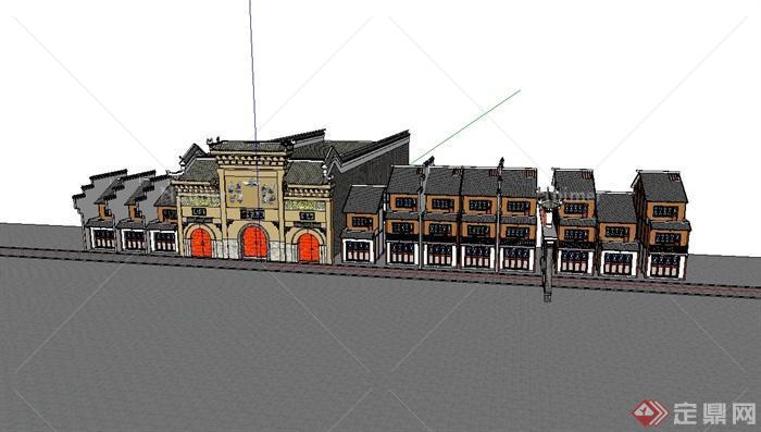 某古典中式风格沿街会馆建筑设计su模型[原创]