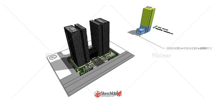 酒店、旅馆、公寓综合大楼建筑精细SU模型