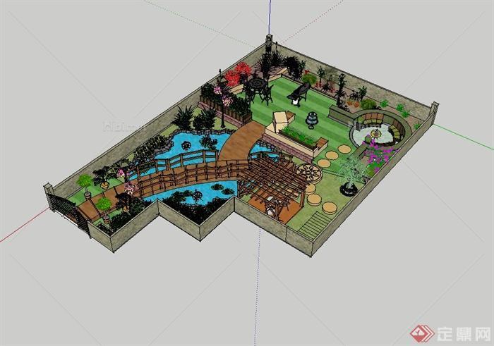 私家别墅的后花园设计模型