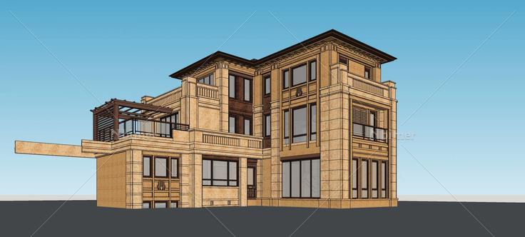 新古典风格独栋别墅(74905)su模型下载