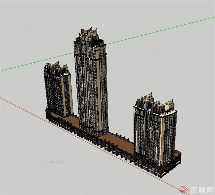 新古典风格商业住宅建筑设计SU模型[原创]