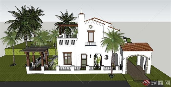 某两层欧式风格别墅建筑设计SU模型