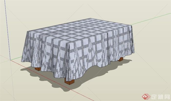 现代格子桌布餐桌设计SU模型[原创]