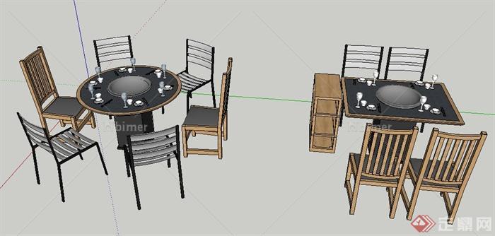 现代风格火锅店餐桌椅组合su模型