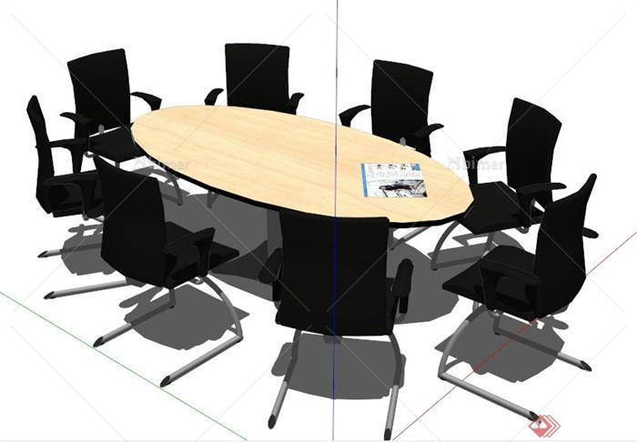 现代风格椭圆形会议桌椅su模型