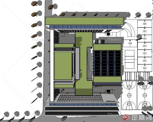 现代多层教学楼建筑SU模型素材[原创]