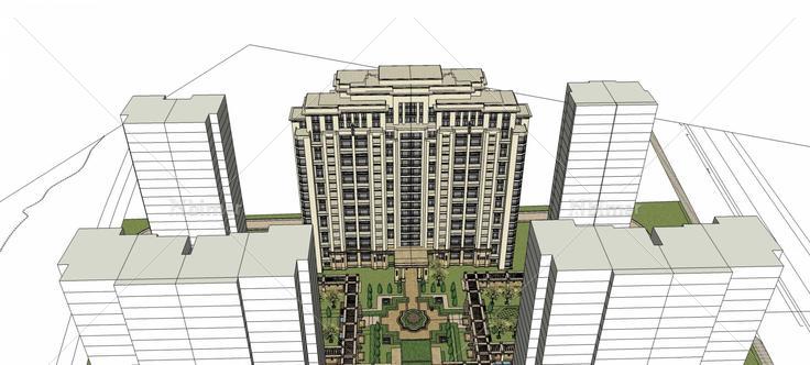 欧式高层住宅楼及景观(75618)su模型下载