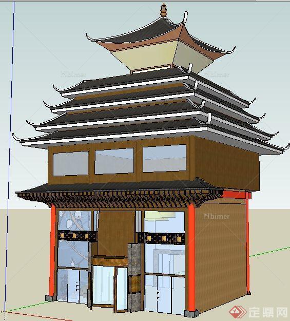 中式风格酒店接待中心建筑设计su模型