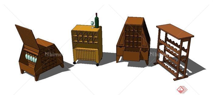 四款木质酒柜su模型[原创]
