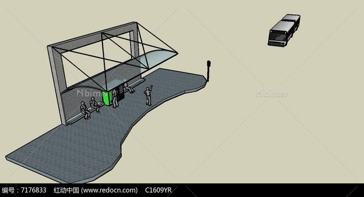 艺术镂空玻璃遮阳棚公交车候车亭SU模型