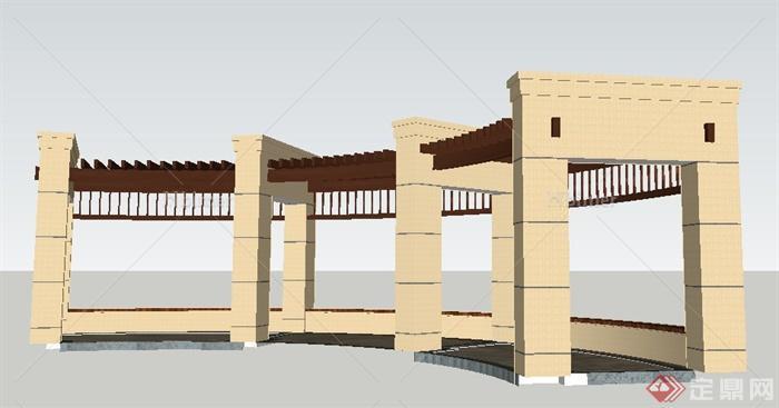 现代风格弧形木制廊架设计su模型