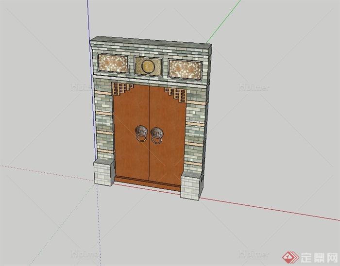 古典中式精致景墙、门设计su模型