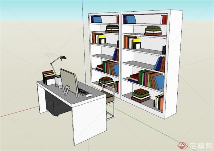 某现代书柜书桌组合SU模型