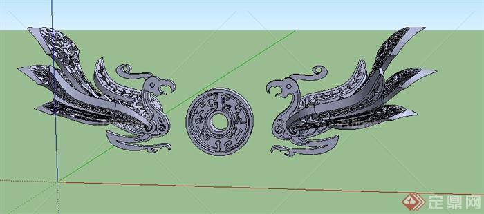 汉代凤凰雕塑小品设计SU模型