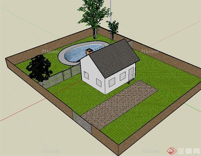某一居住小屋及庭院设计SU模型