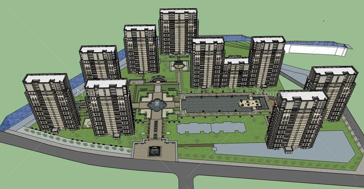 现代高层住宅小区(73505)su模型下载