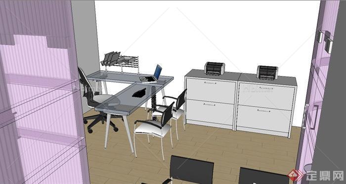 室内小型办公室设计su模型[原创]