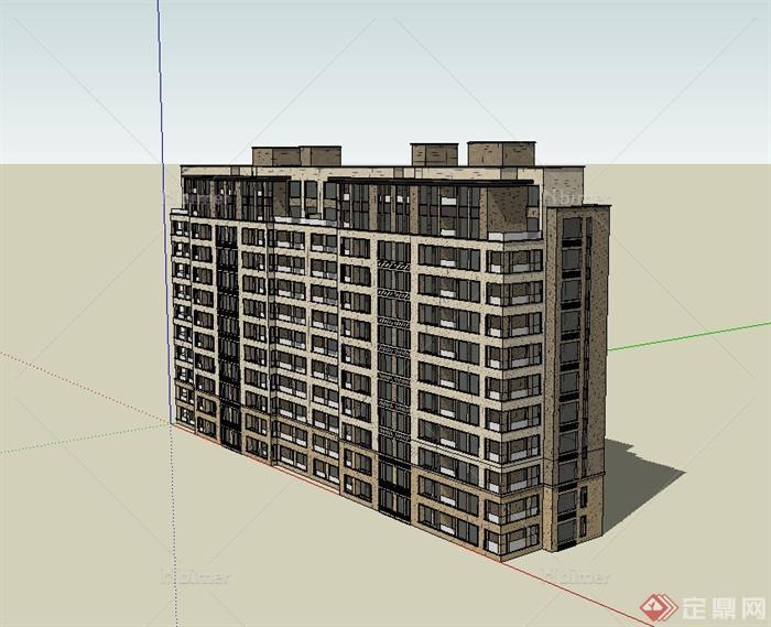 某现代风格详细小高层住宅楼建筑设计SU模型[原创