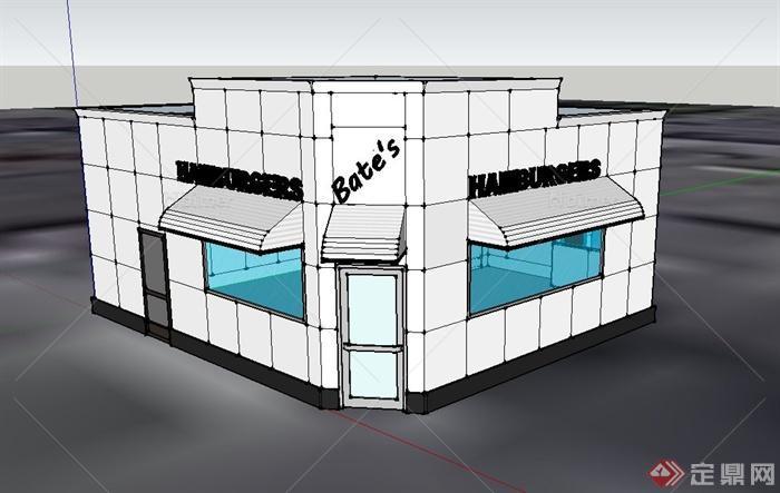 某现代单层餐饮店建筑设计SU模型