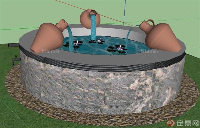 某现代圆形水瓶喷泉设计SU模型
