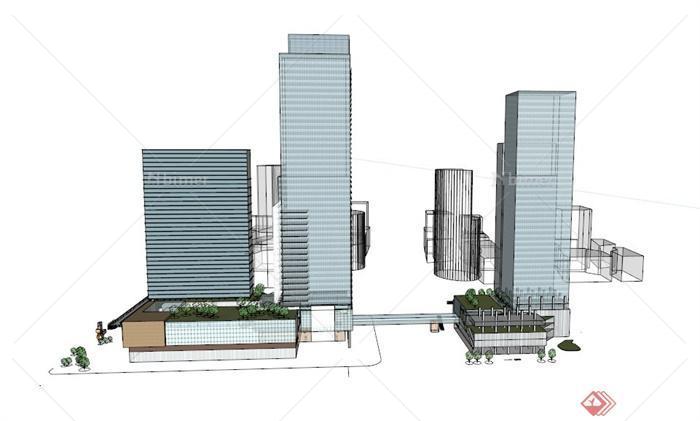 现代某两栋高层办公建筑设计SU模型