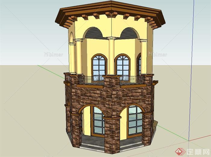 西班牙塔楼设计su模型