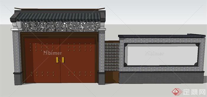 古典中式建筑节点大门围墙设计SU模型