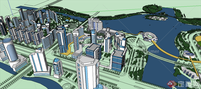 某现代风格中心城区规划设计SU模型素材（含效果