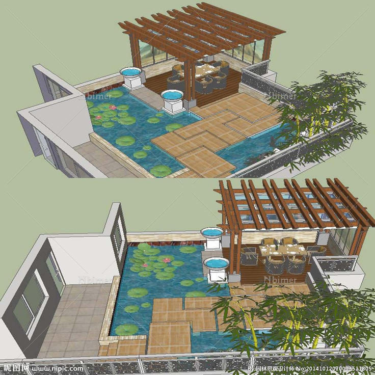屋顶花园景观模型图片