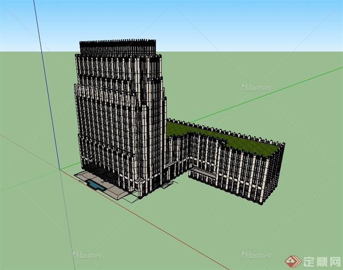 新古典风格详细酒店建筑楼设计su模型[原创]