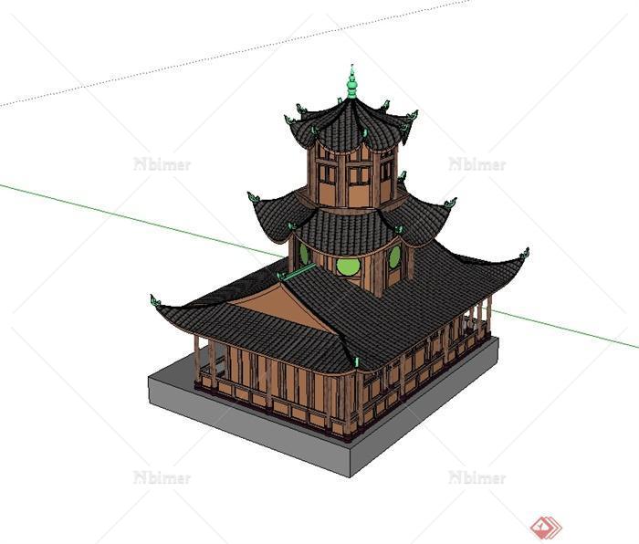 古典中式风格文昌阁建筑楼设计su模型[原创]