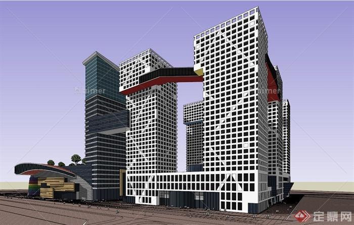 现代风格创意造型商业综合体建筑设计SU模型