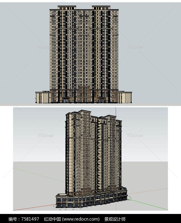 古典风格高层建筑草图大师SU模型