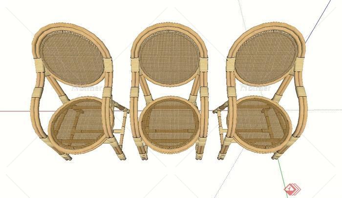 三个室内藤编椅子设计SU模型