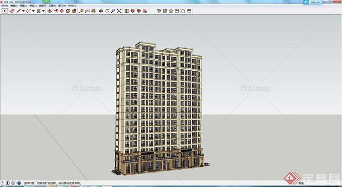 某现代多层建筑设计居住楼SU模型素材