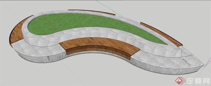 现代风格种植池坐凳su模型