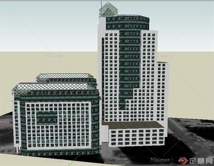 現代高層綜合寫字樓建築設計su模型[原創]