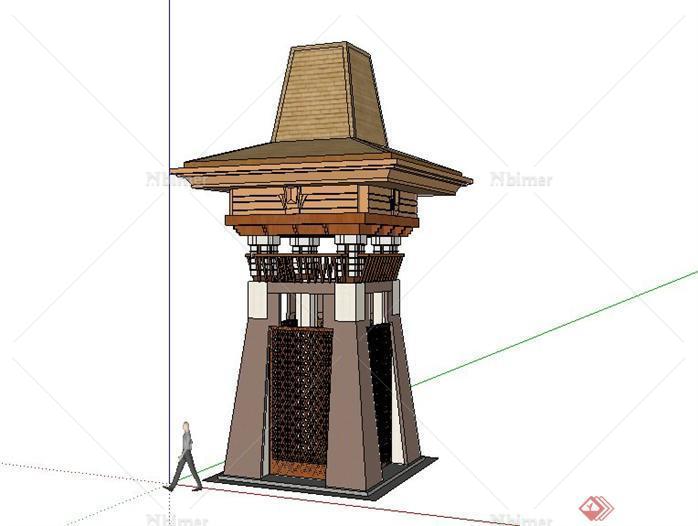 景观节点SketchUp(SU)3D模型-塔楼模型