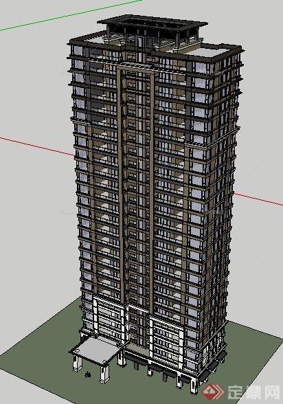 现代高层独栋住宅公寓建筑设计su模型[原创]