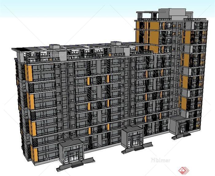 现代跃层住宅楼建筑设计su模型