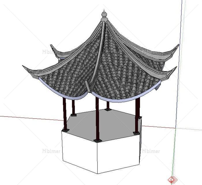 园林景观古典中式六角翘檐亭设计SU模型